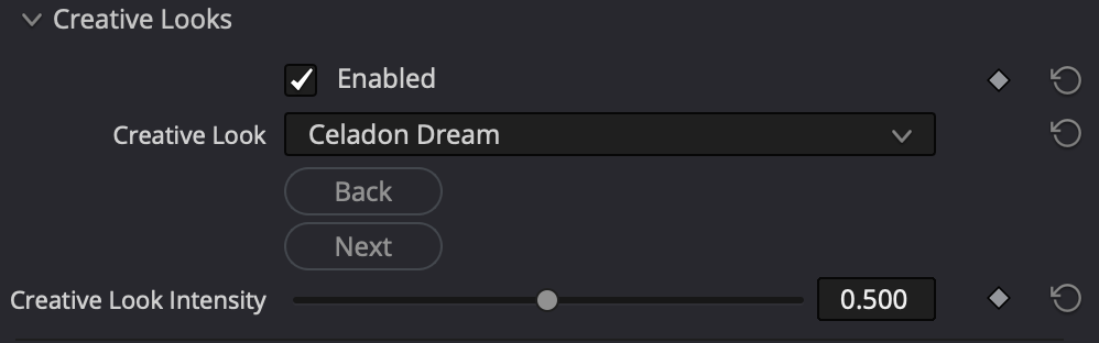 Creative Looks controls in macunfilm for DaVinci Resolve