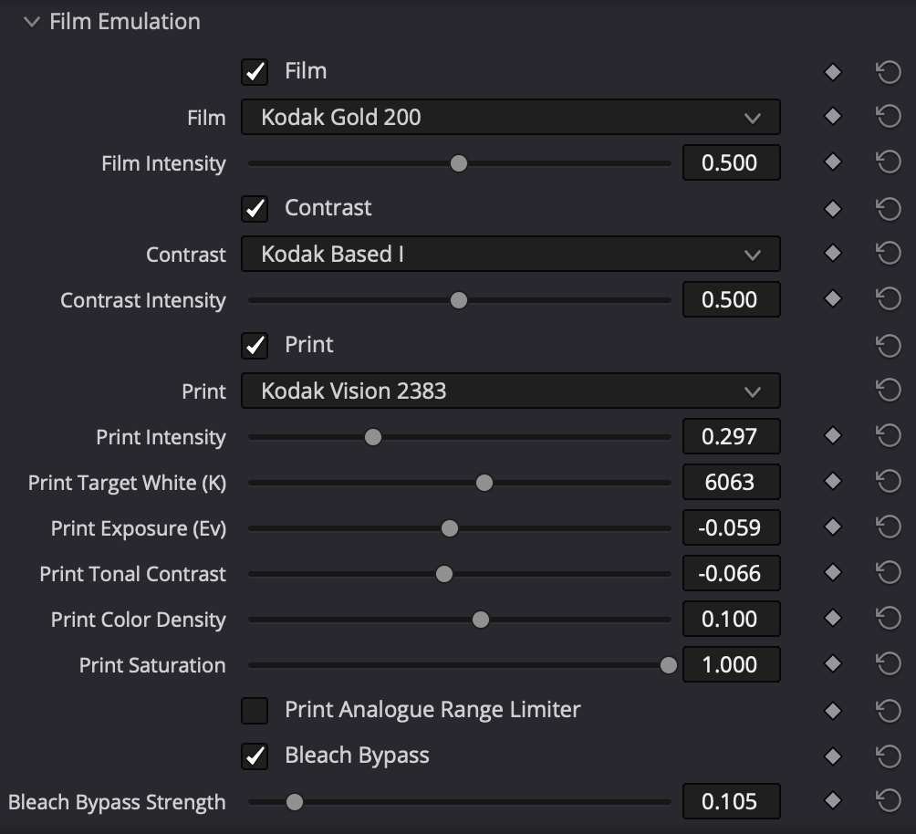 Bleach Bypass controls in macunfilm for DaVinci Resolve