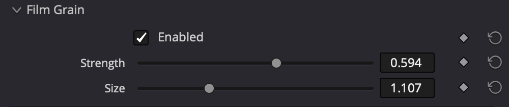 Film Grain controls in macunfilm for DaVinci Resolve