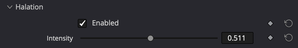 Halation controls in macunfilm for DaVinci Resolve